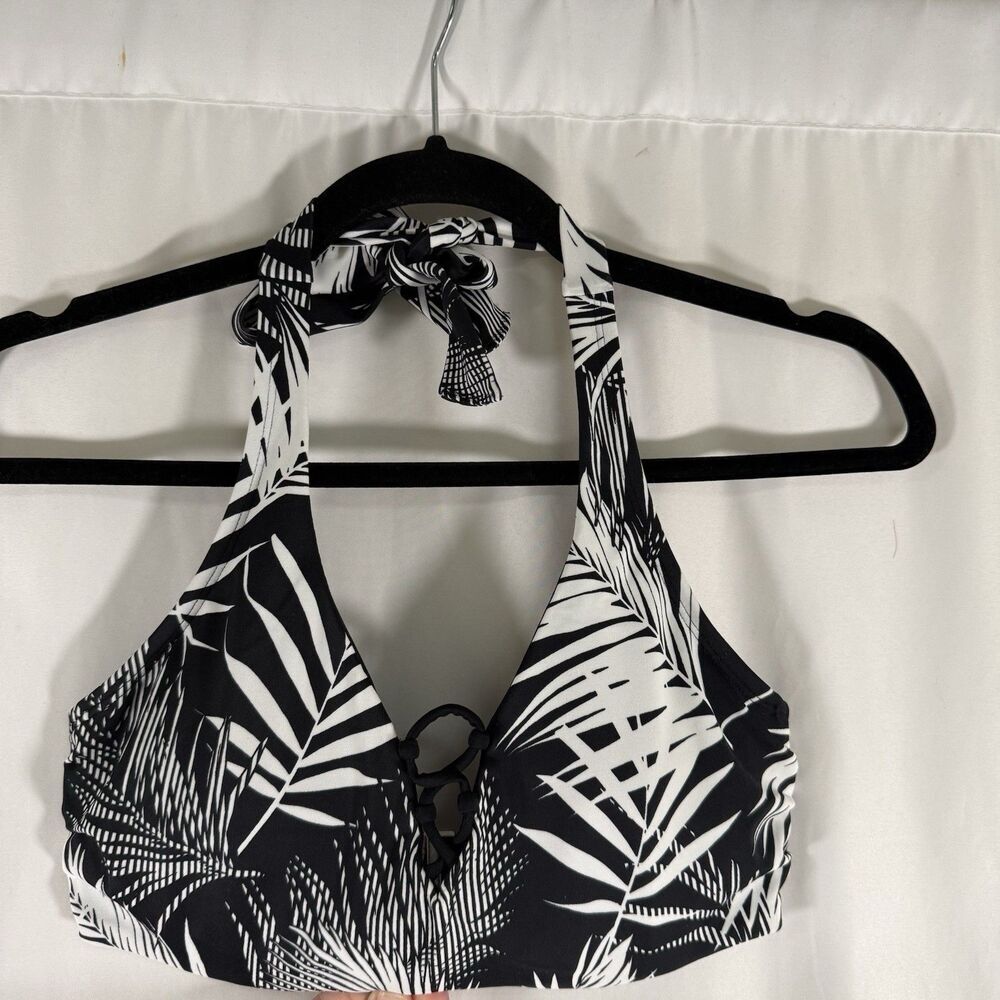 Athleta Swim Top Women's 32D 32DD Black White Hawaiian Padded Underwired